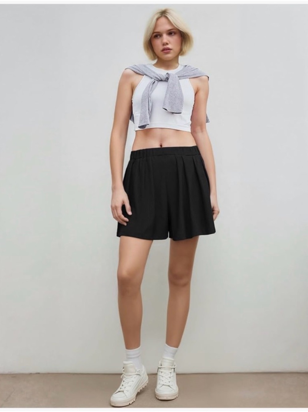 Cider Black Pleated Bermuda Shorts